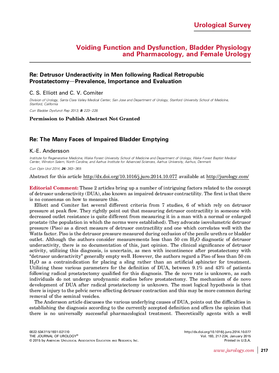 Re: Detrusor Underactivity in Men following Radical Retropubic Prostatectomy-Prevalence, Importance and Evaluation