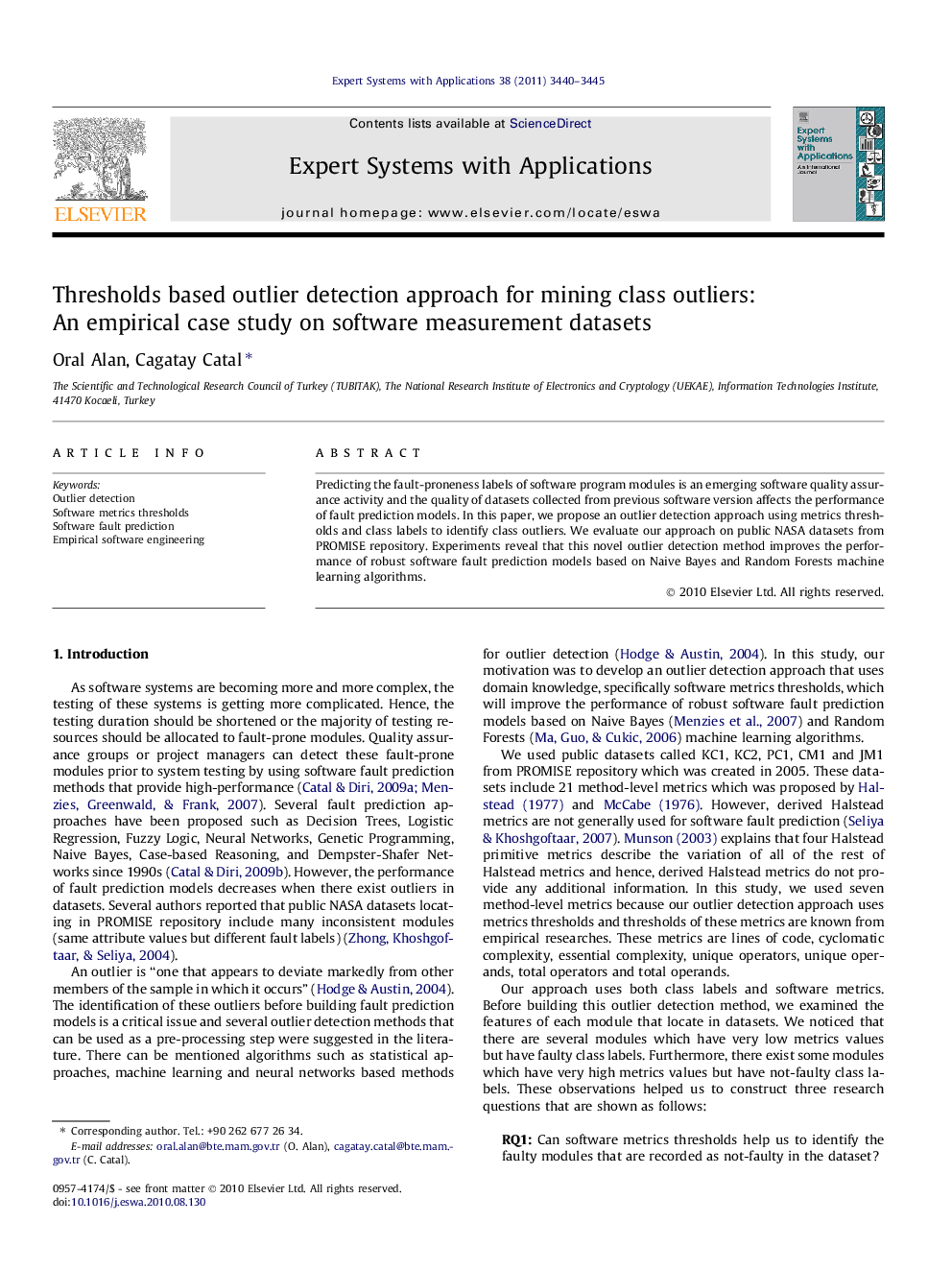 Thresholds based outlier detection approach for mining class outliers: An empirical case study on software measurement datasets