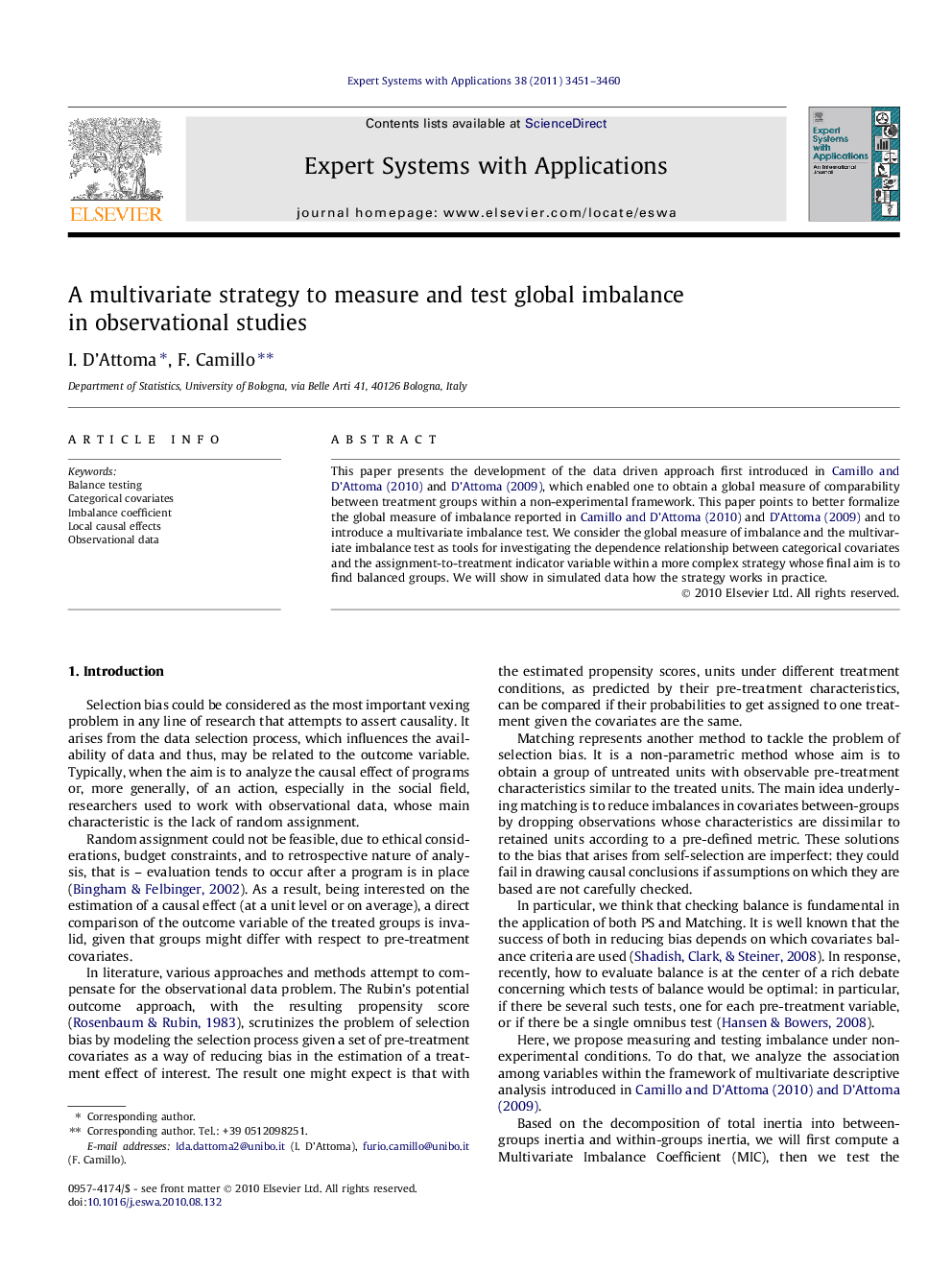 A multivariate strategy to measure and test global imbalance in observational studies