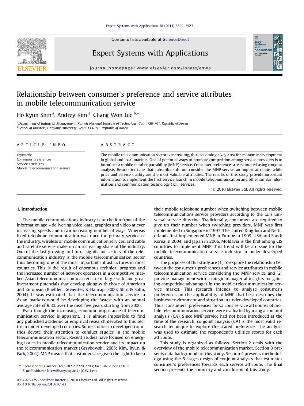 Relationship between consumer’s preference and service attributes in mobile telecommunication service