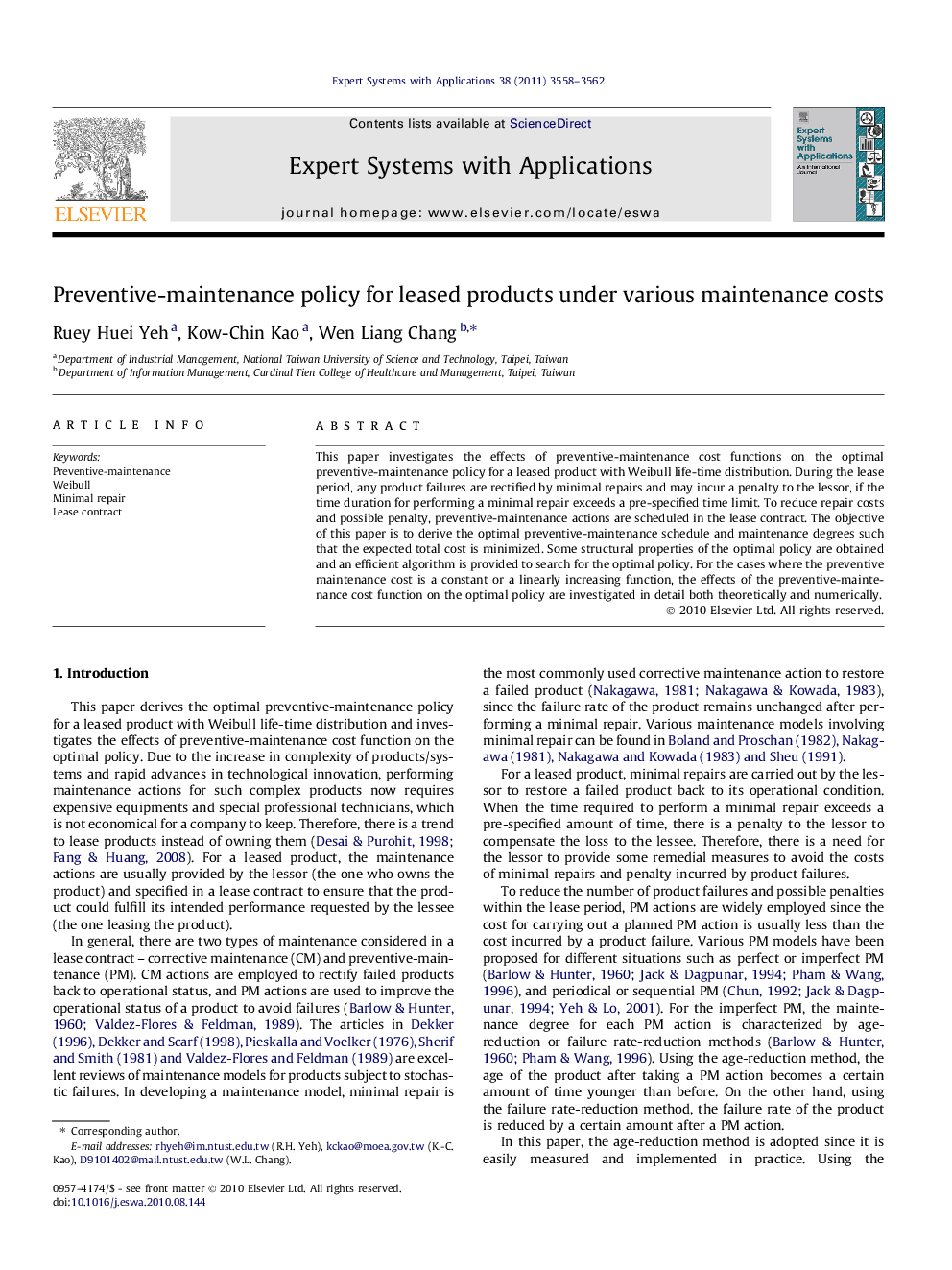 Preventive-maintenance policy for leased products under various maintenance costs