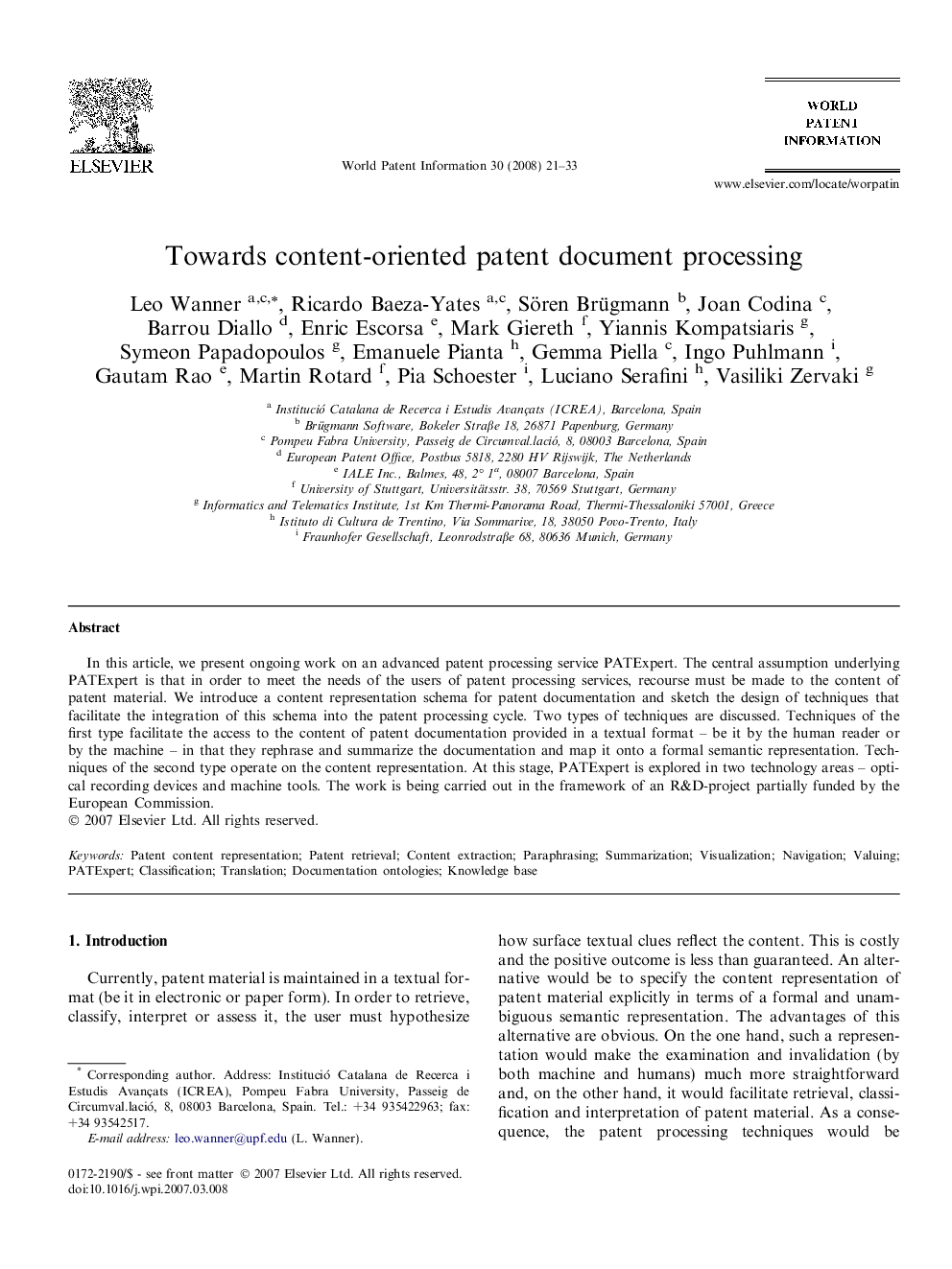 Towards content-oriented patent document processing