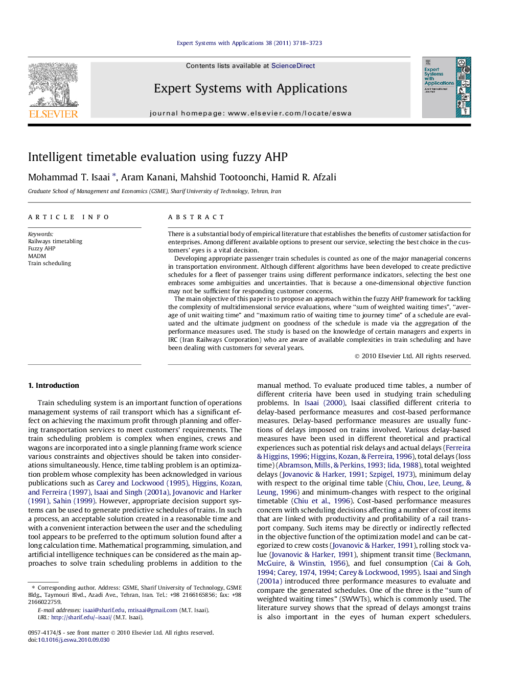 Intelligent timetable evaluation using fuzzy AHP