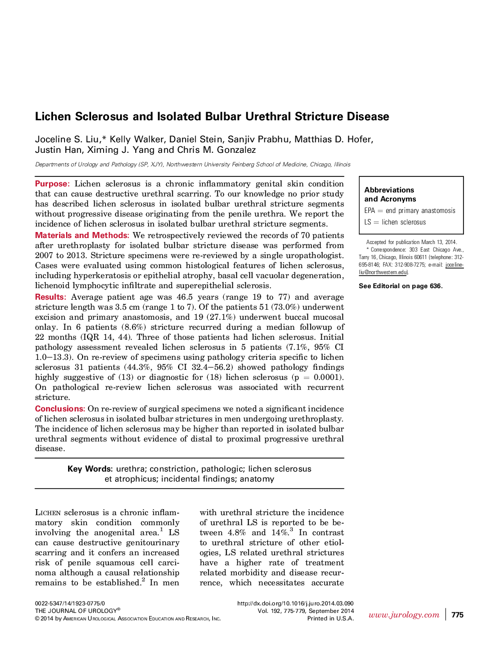 Lichen Sclerosus and Isolated Bulbar Urethral Stricture Disease 