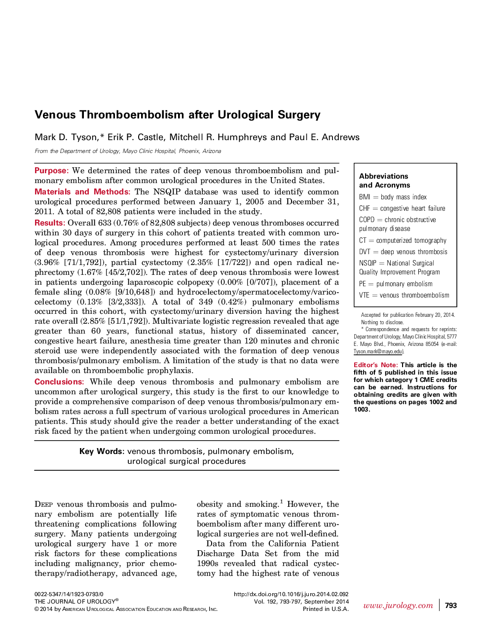 Venous Thromboembolism after Urological Surgery 