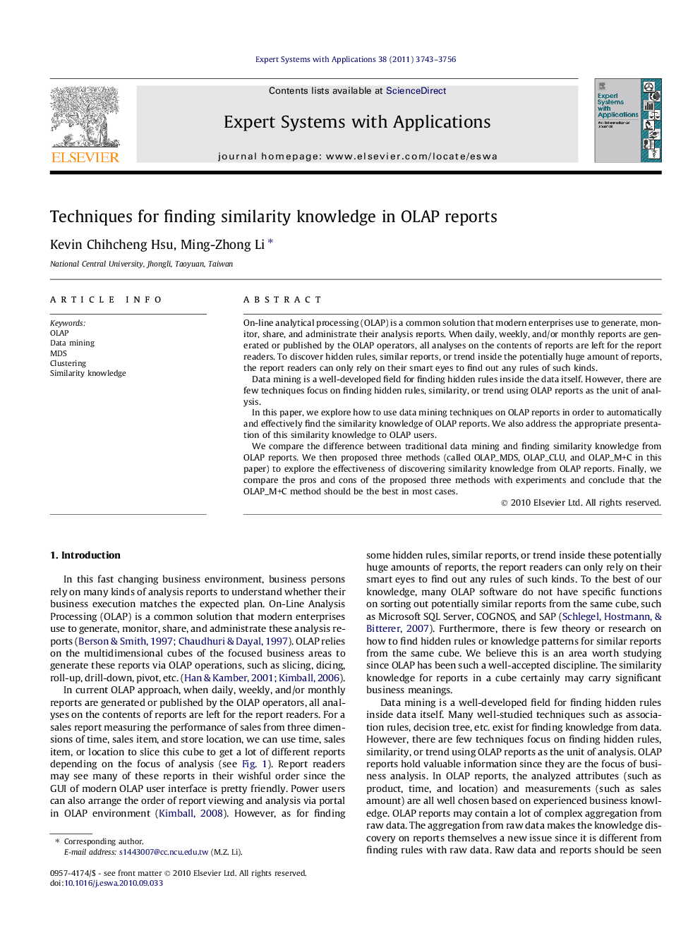 Techniques for finding similarity knowledge in OLAP reports