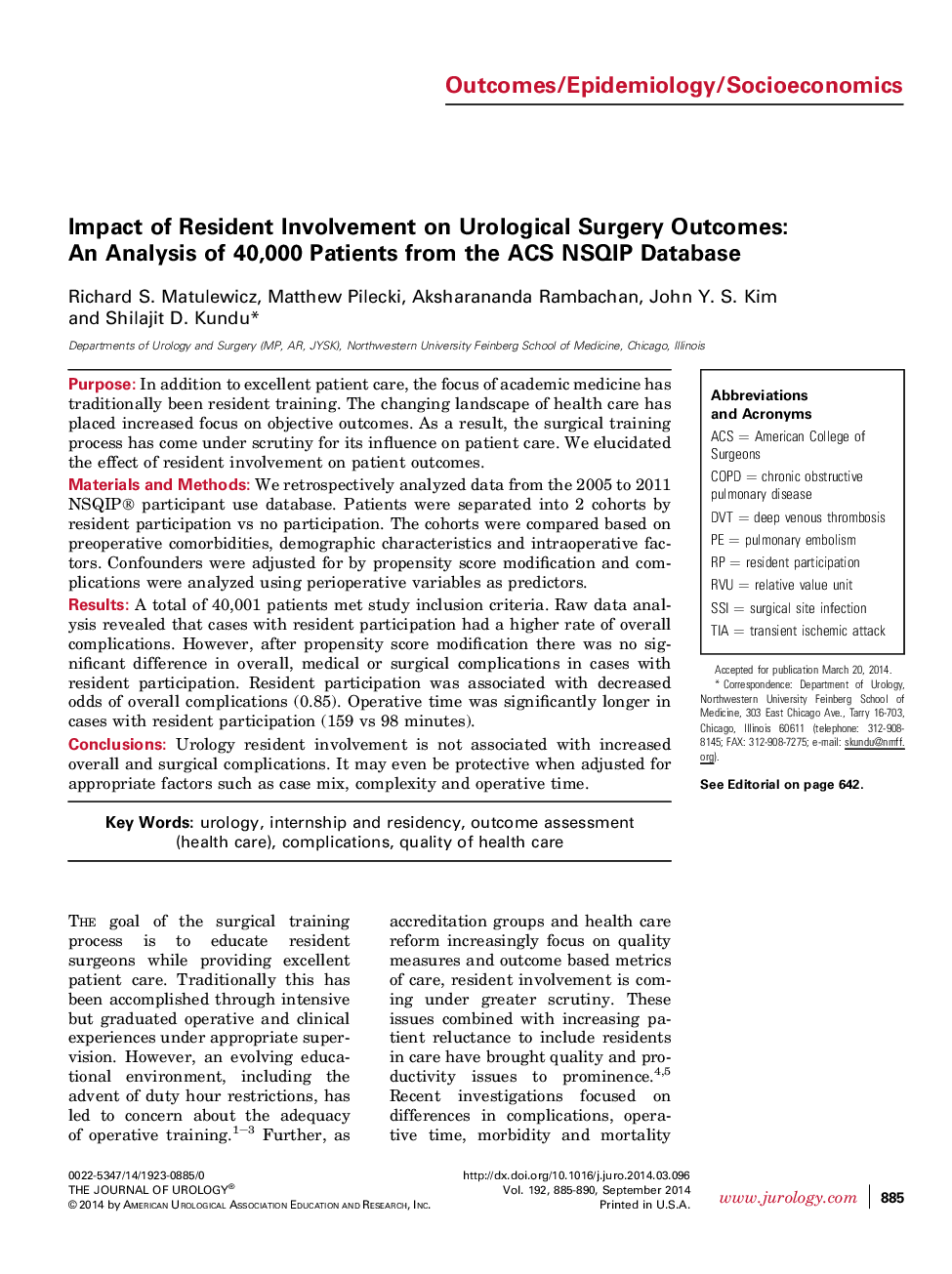 Impact of Resident Involvement on Urological Surgery Outcomes: An Analysis of 40,000 Patients from the ACS NSQIP Database 