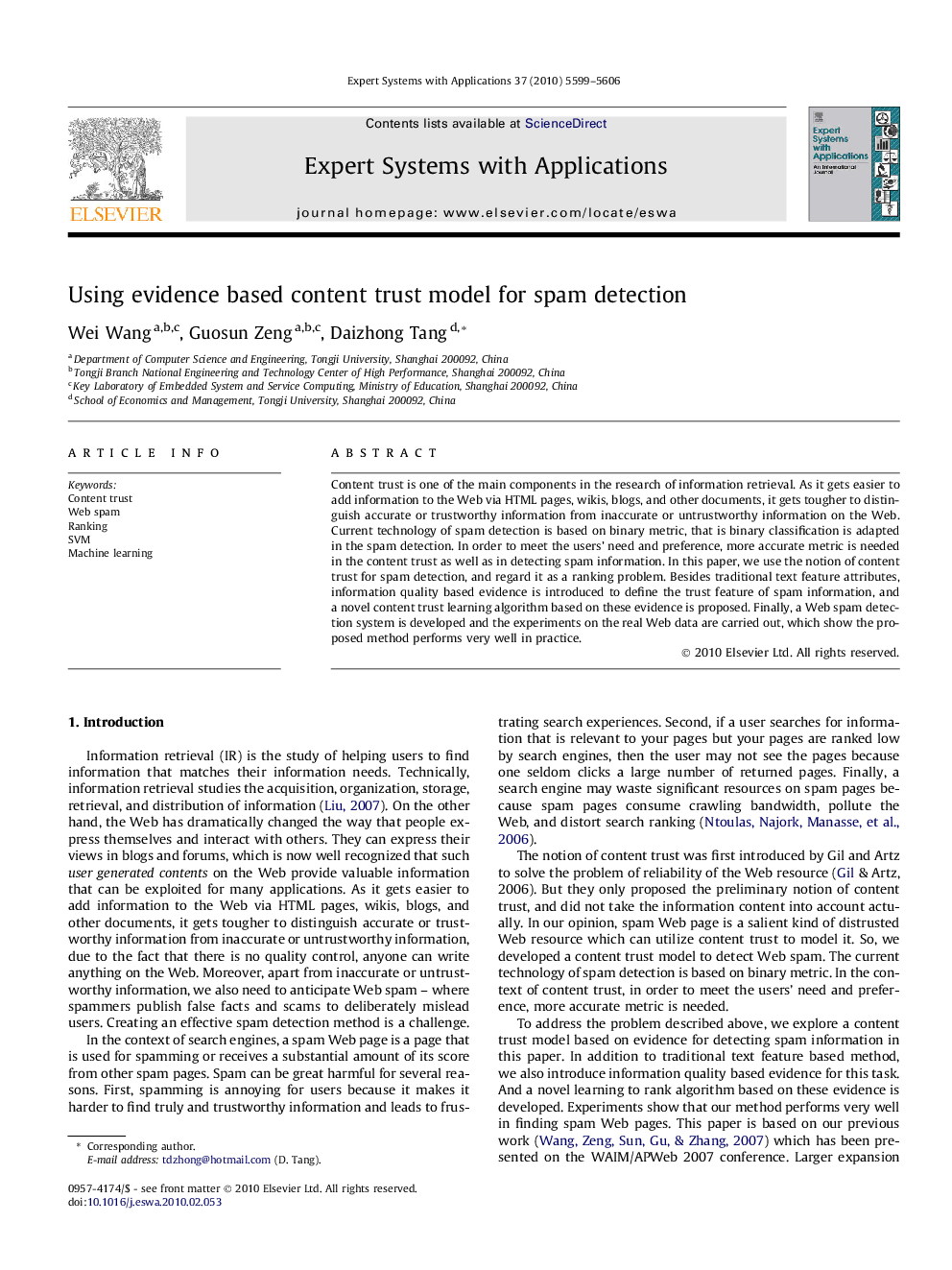 عکس صفحه اول مقاله: Using evidence based content trust model for spam detection Using evidence based content trust model for spam detection