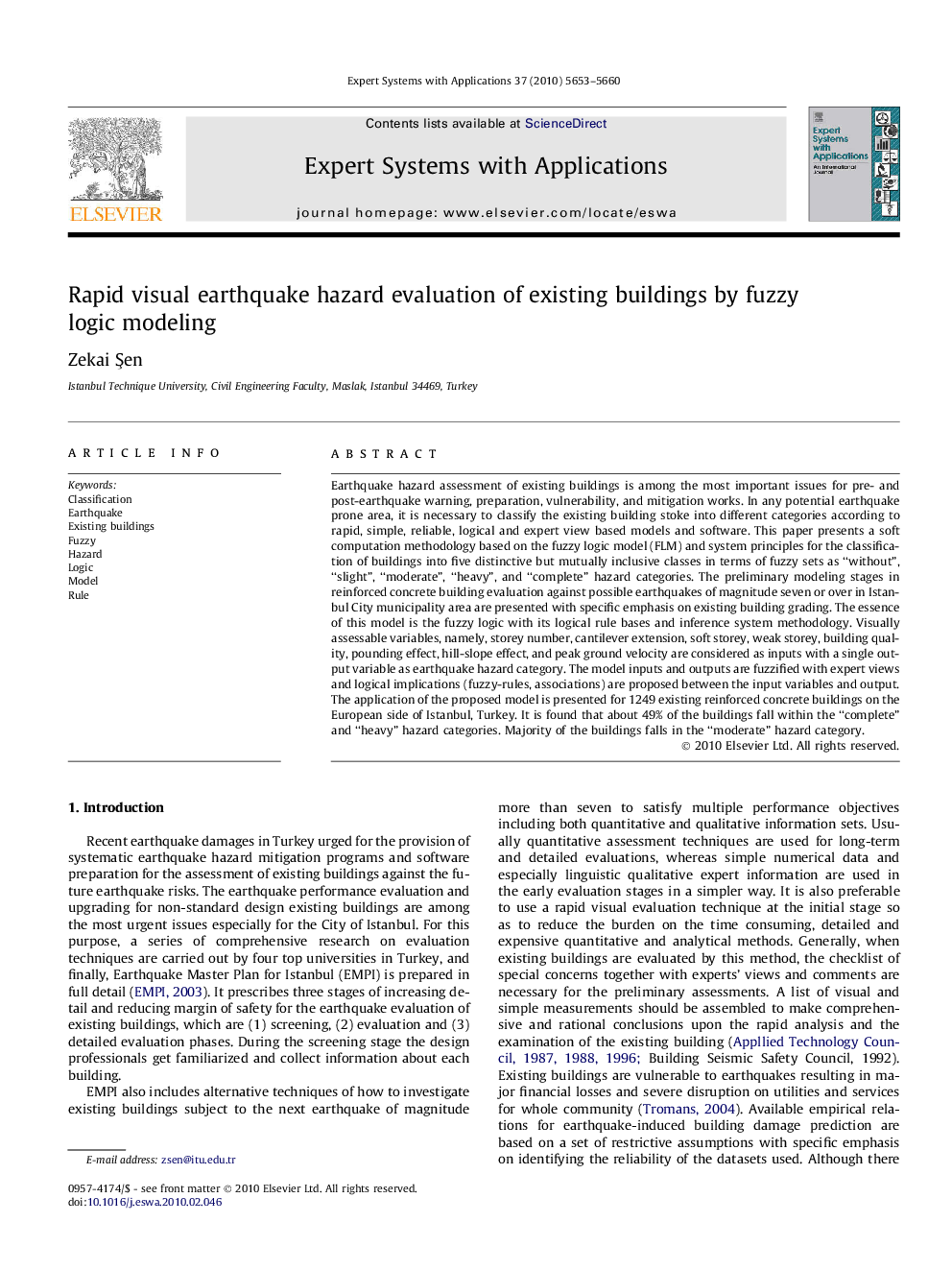 Rapid visual earthquake hazard evaluation of existing buildings by fuzzy logic modeling