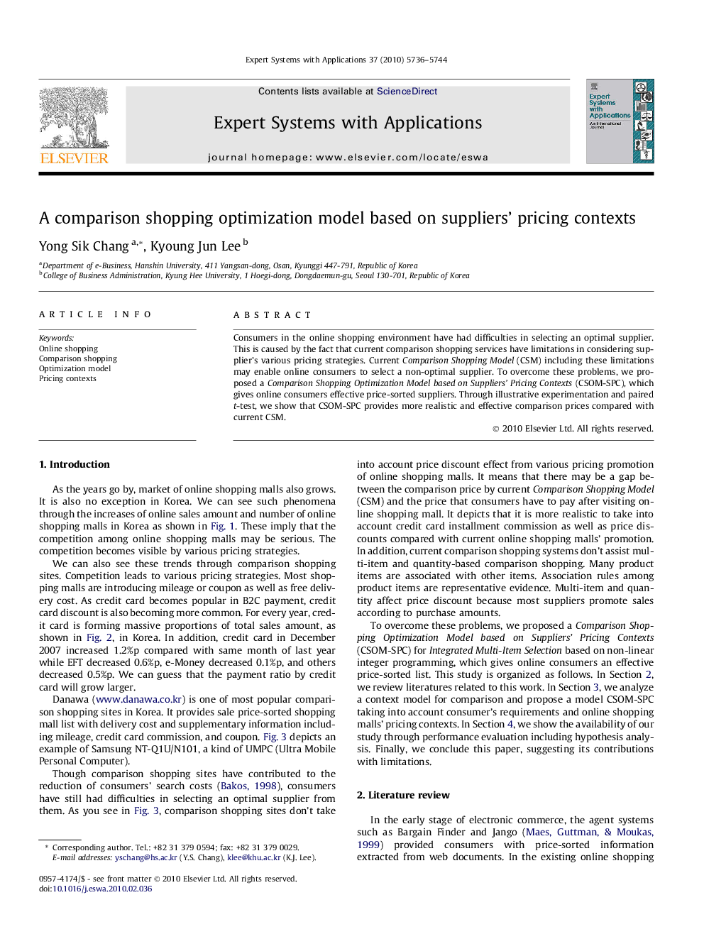 A comparison shopping optimization model based on suppliers’ pricing contexts