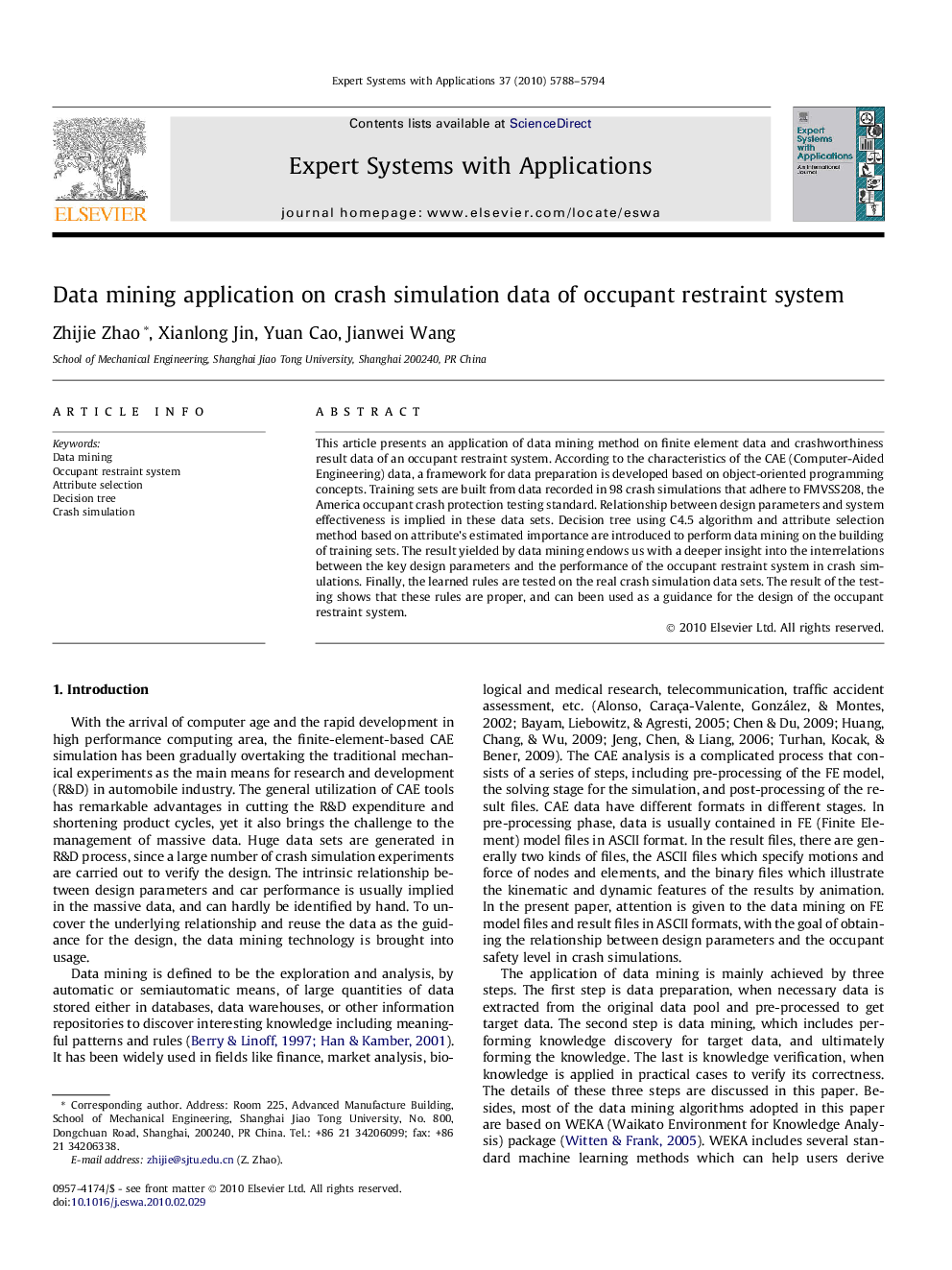 Data mining application on crash simulation data of occupant restraint system