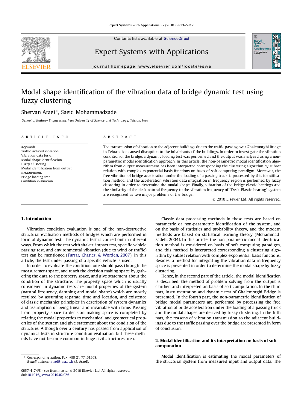 Modal shape identification of the vibration data of bridge dynamic test using fuzzy clustering