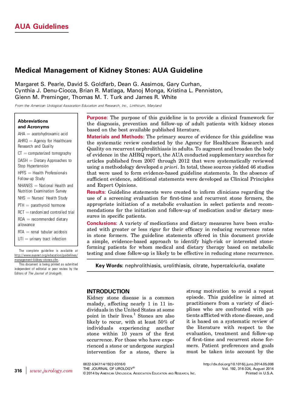 Medical Management of Kidney Stones: AUA Guideline 