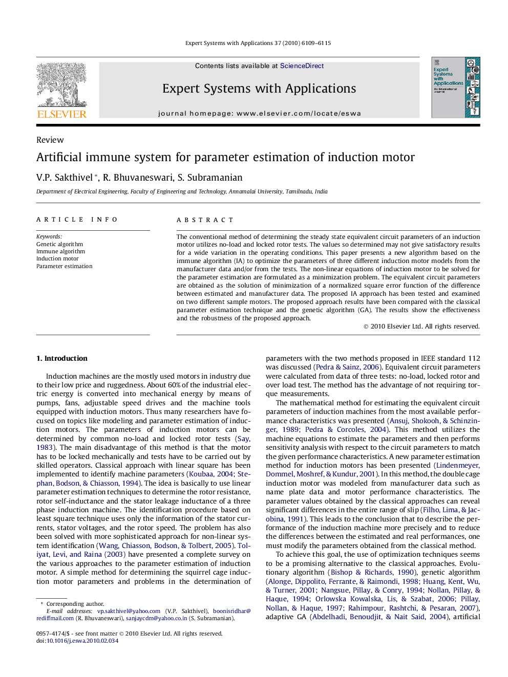 Artificial immune system for parameter estimation of induction motor