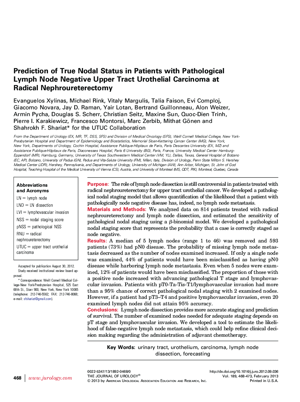 Prediction of True Nodal Status in Patients with Pathological Lymph Node Negative Upper Tract Urothelial Carcinoma at Radical Nephroureterectomy