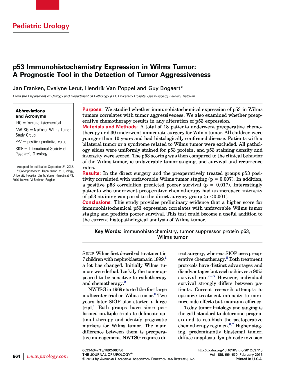 p53 Immunohistochemistry Expression in Wilms Tumor: A Prognostic Tool in the Detection of Tumor Aggressiveness