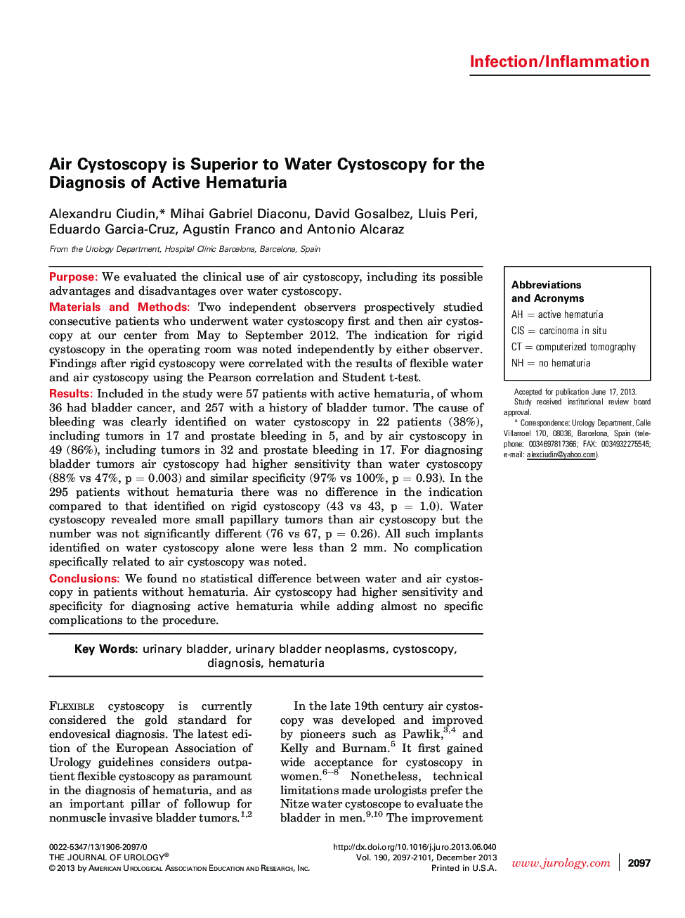 Air Cystoscopy is Superior to Water Cystoscopy for the Diagnosis of Active Hematuria