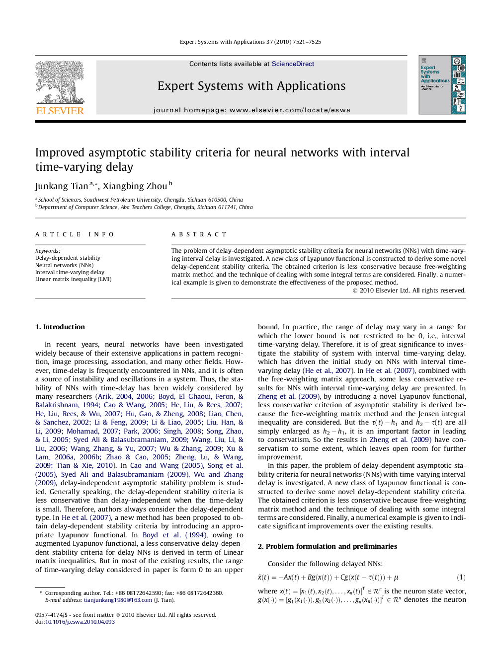 Improved asymptotic stability criteria for neural networks with interval time-varying delay