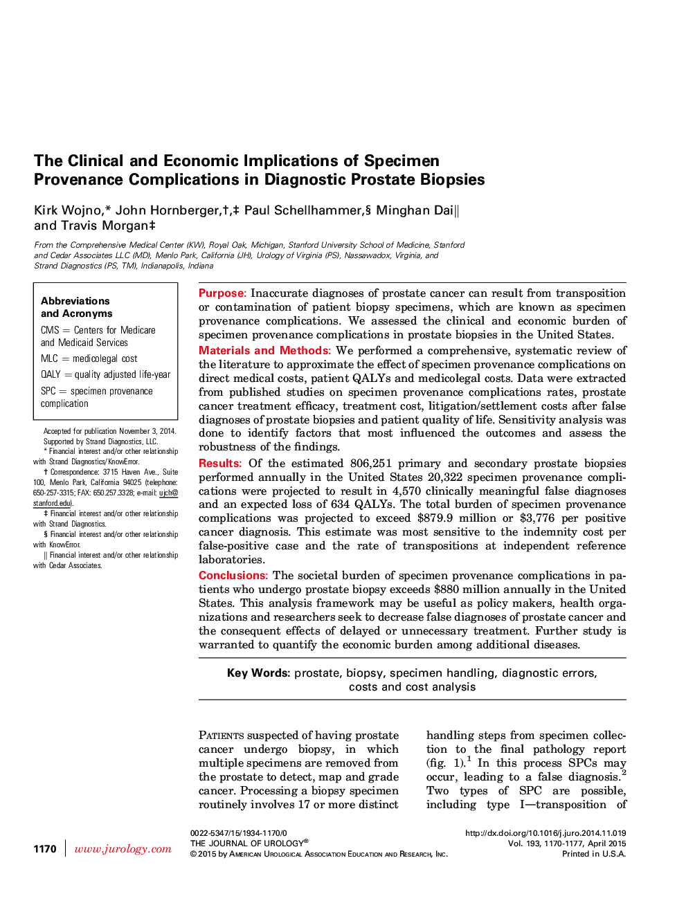 The Clinical and Economic Implications of Specimen Provenance Complications in Diagnostic Prostate Biopsies 