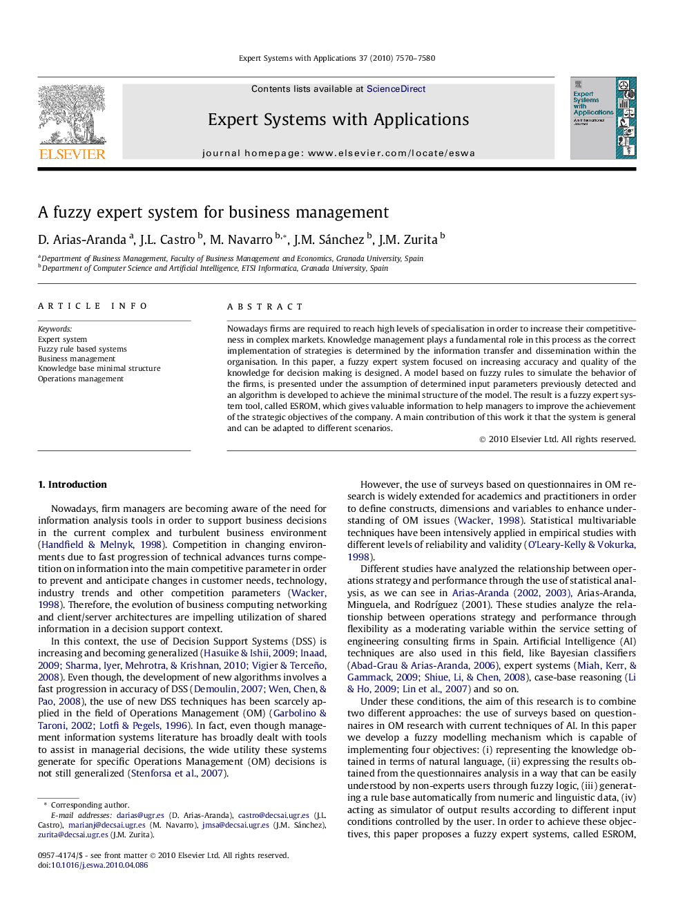 A fuzzy expert system for business management