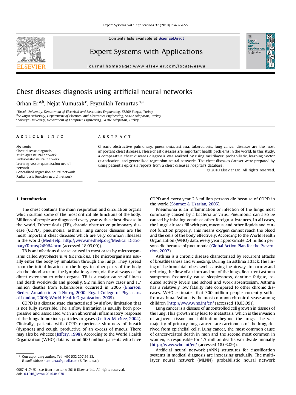 Chest diseases diagnosis using artificial neural networks