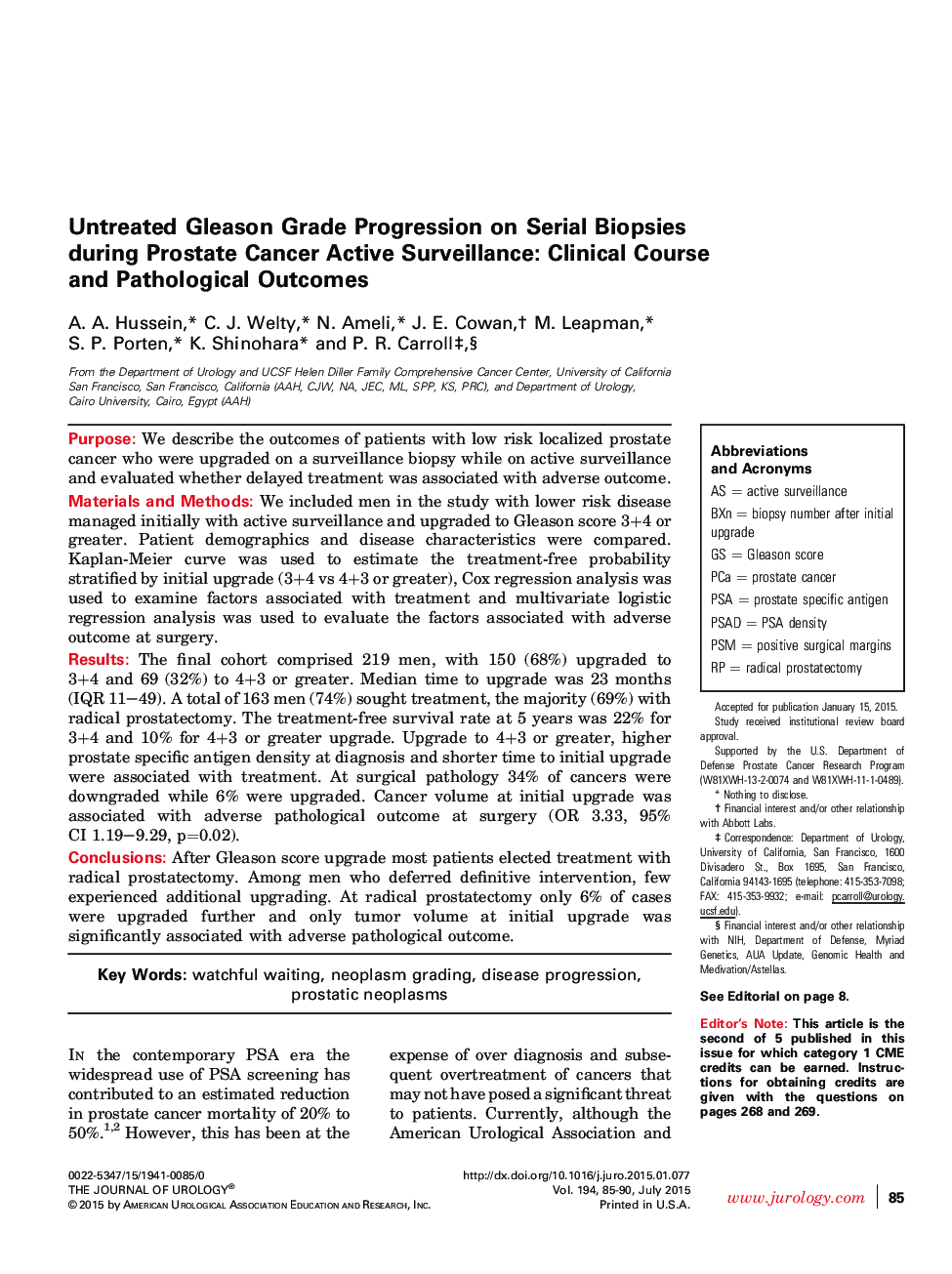 Untreated Gleason Grade Progression on Serial Biopsies during Prostate Cancer Active Surveillance: Clinical Course and Pathological Outcomes 