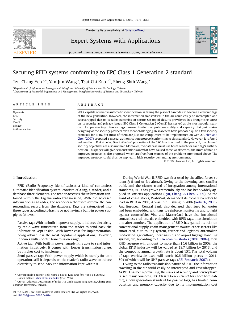 Securing RFID systems conforming to EPC Class 1 Generation 2 standard