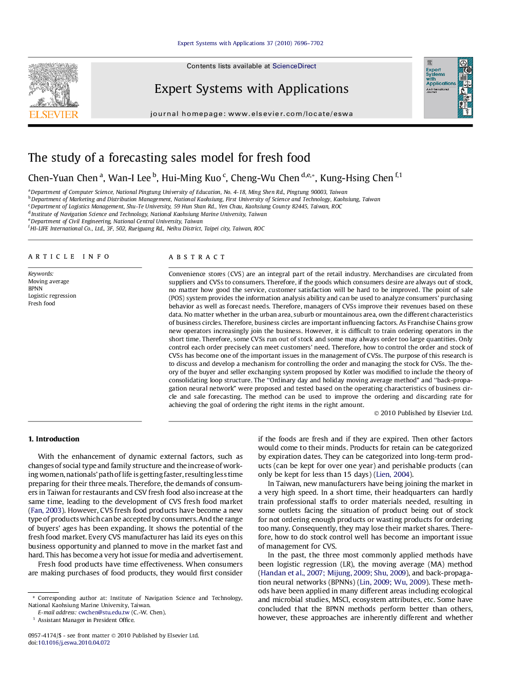 The study of a forecasting sales model for fresh food