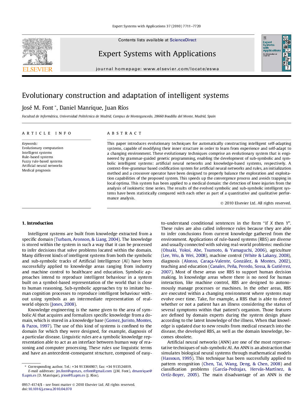 Evolutionary construction and adaptation of intelligent systems