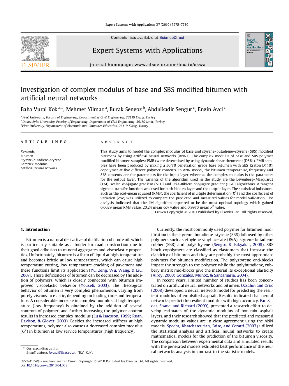 Investigation of complex modulus of base and SBS modified bitumen with artificial neural networks