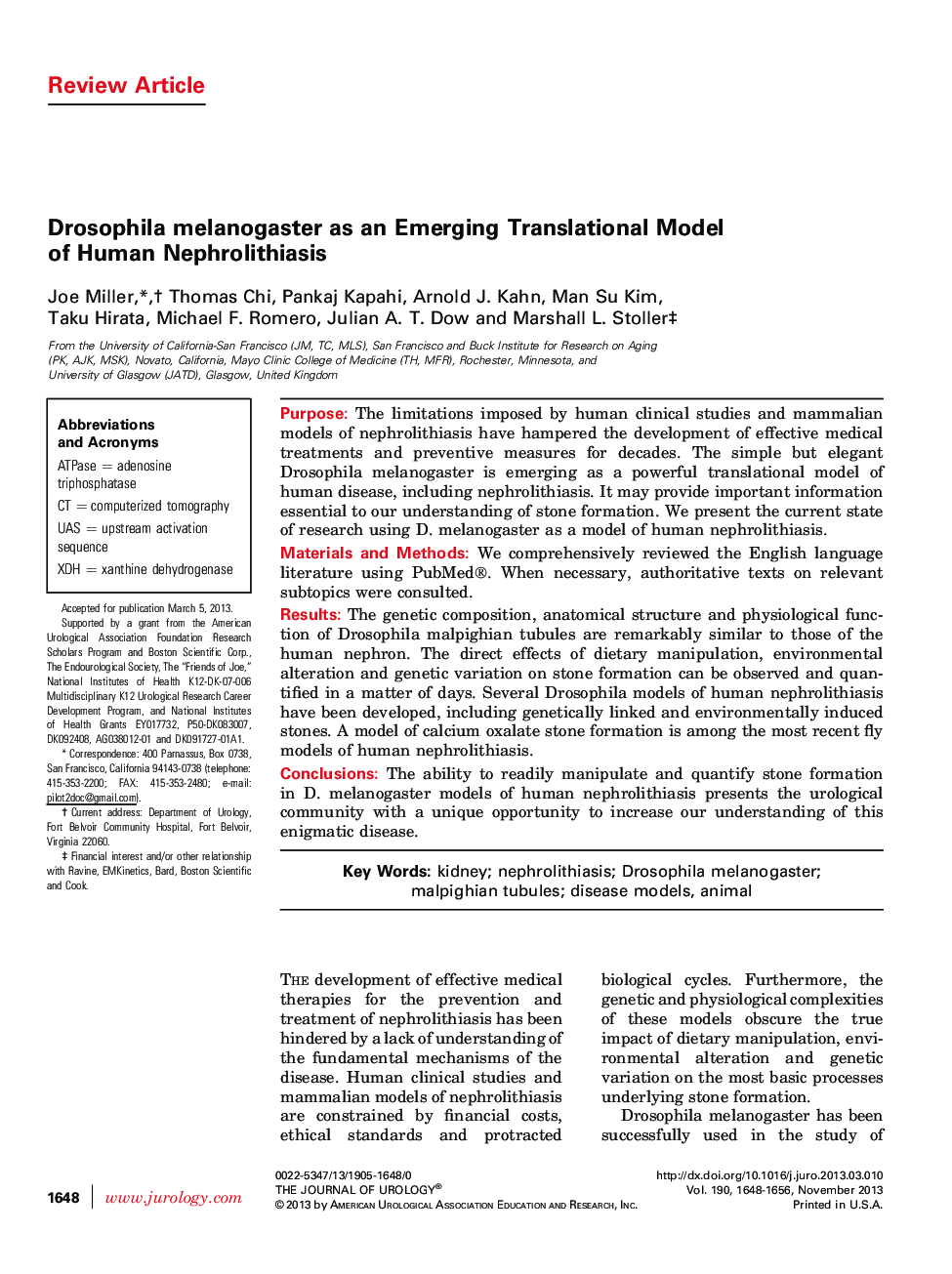 Drosophila melanogaster as an Emerging Translational Model of Human Nephrolithiasis 