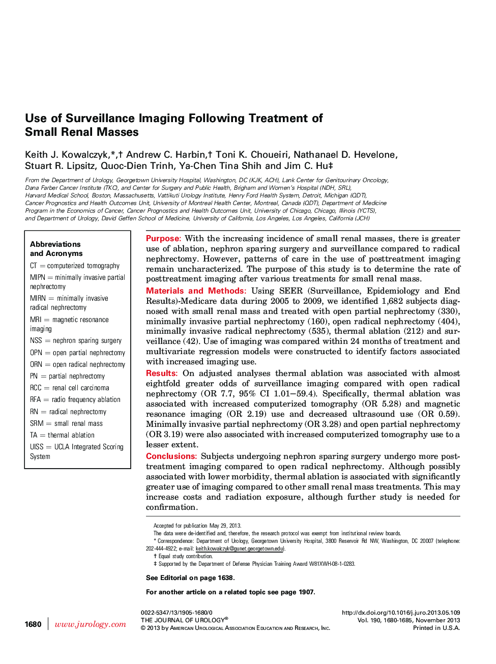 Use of Surveillance Imaging Following Treatment of Small Renal Masses