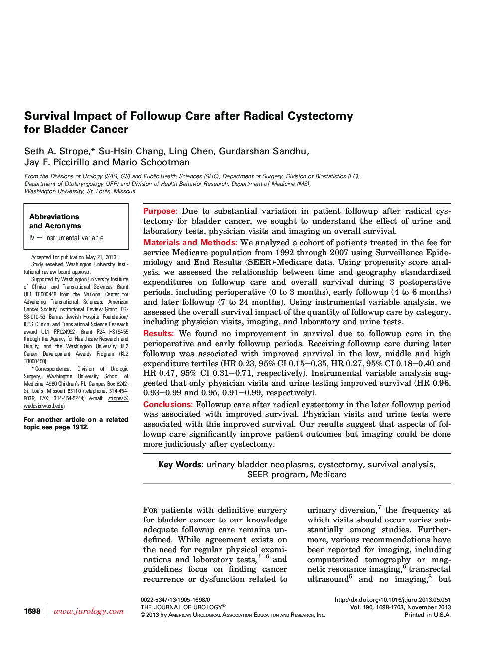 Survival Impact of Followup Care after Radical Cystectomy for Bladder Cancer 