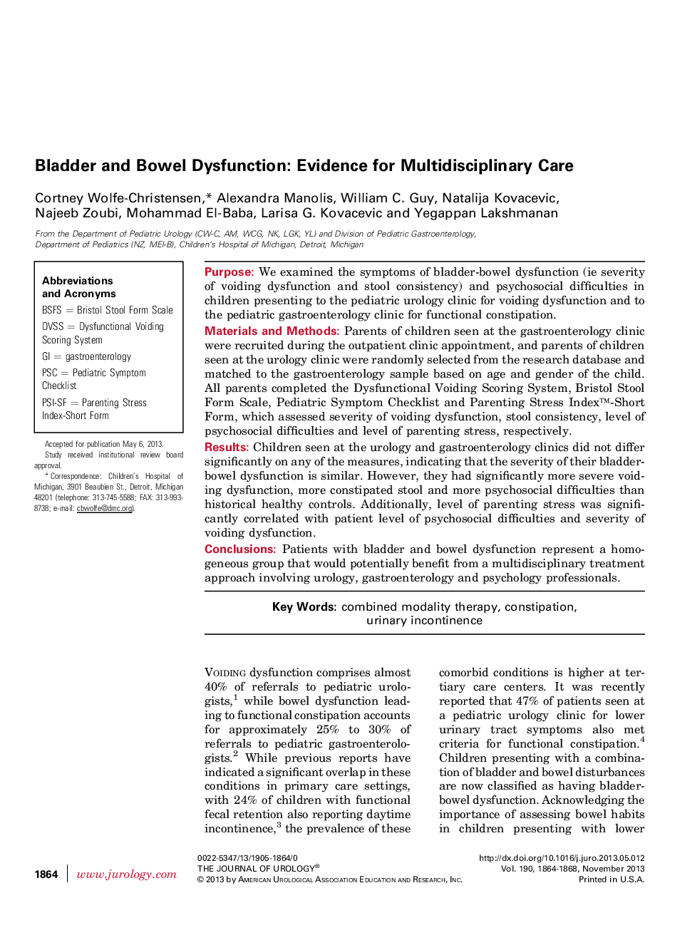 Bladder and Bowel Dysfunction: Evidence for Multidisciplinary Care