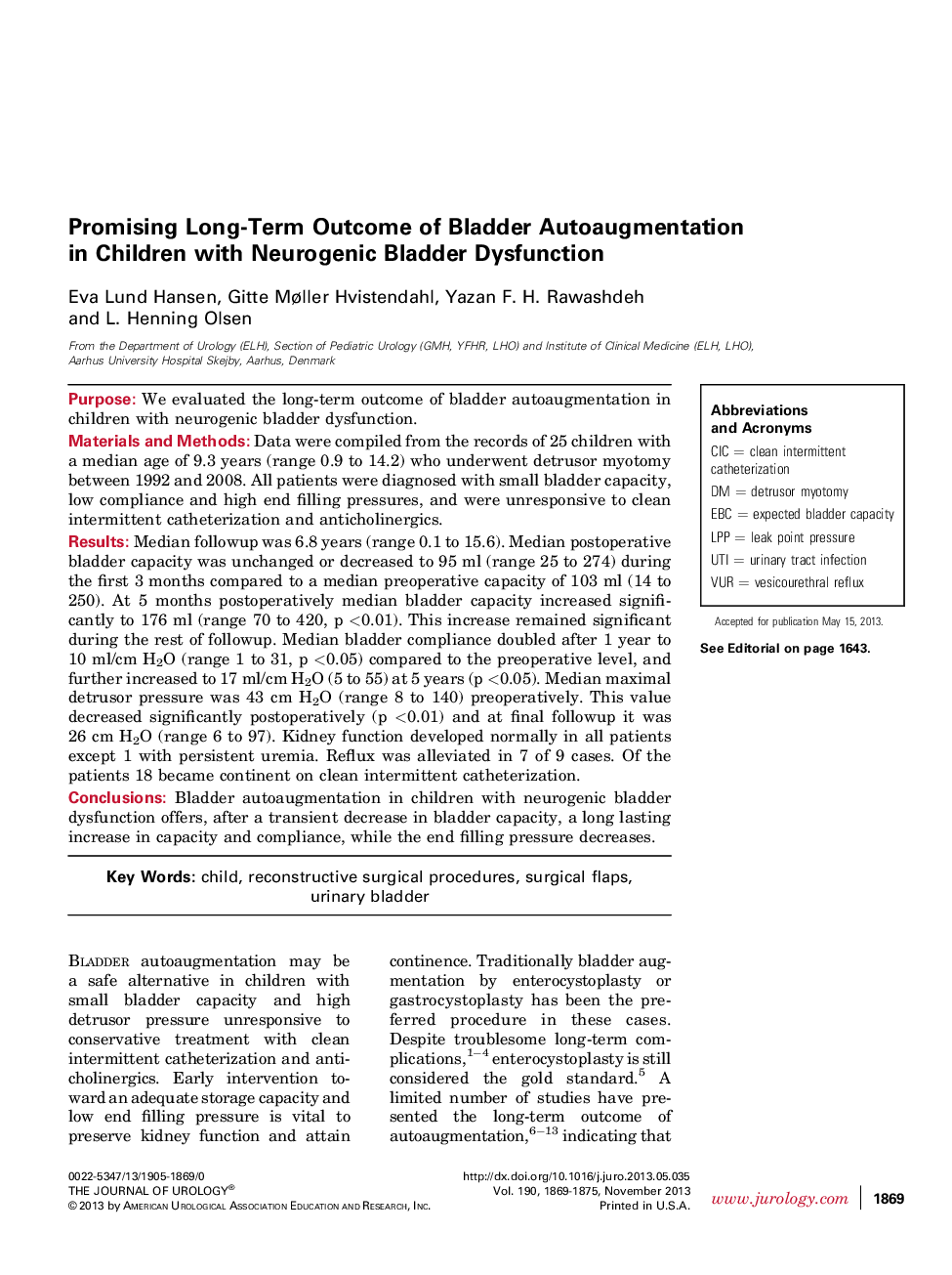 Promising Long-Term Outcome of Bladder Autoaugmentation in Children with Neurogenic Bladder Dysfunction