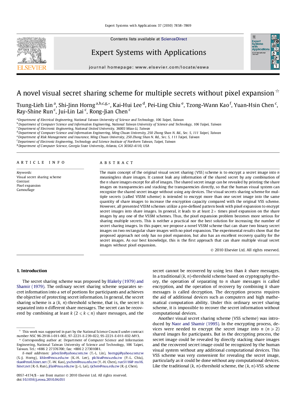 A novel visual secret sharing scheme for multiple secrets without pixel expansion 