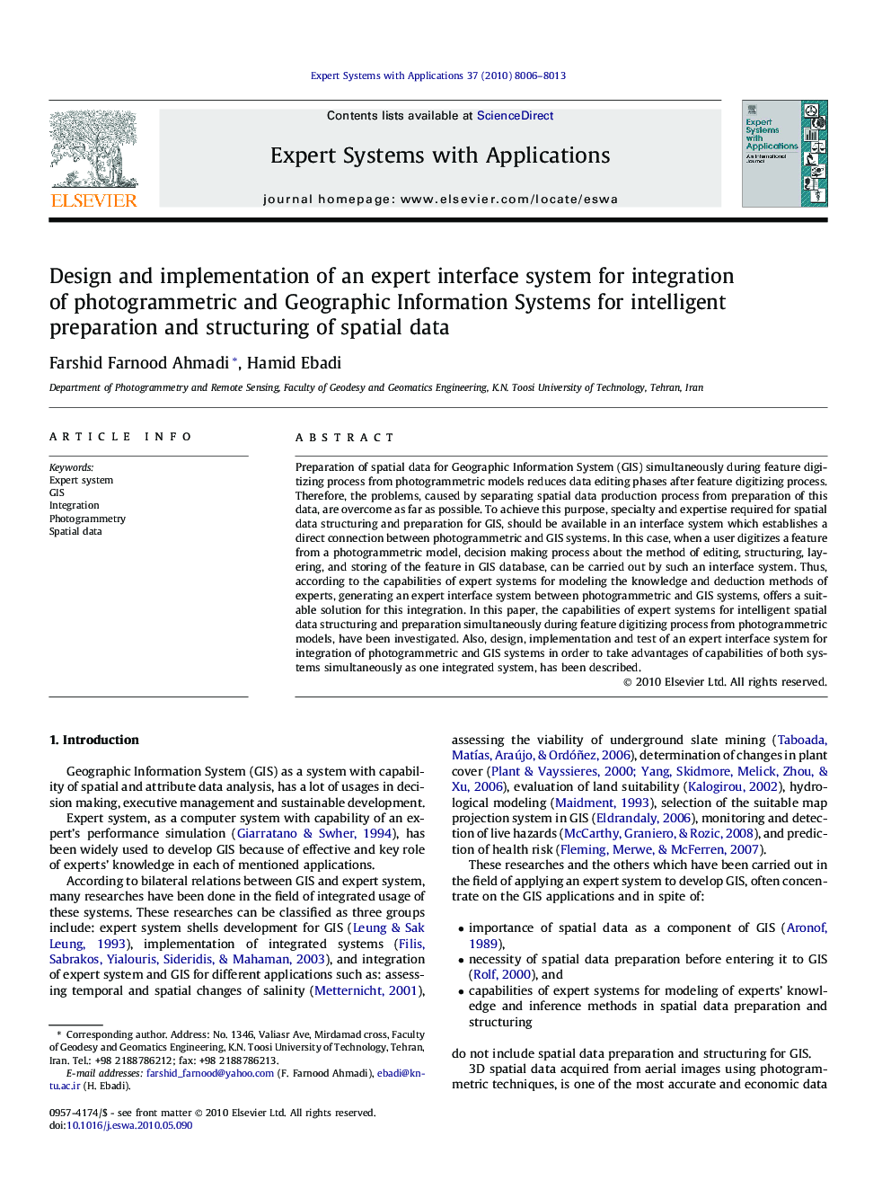 Design and implementation of an expert interface system for integration of photogrammetric and Geographic Information Systems for intelligent preparation and structuring of spatial data