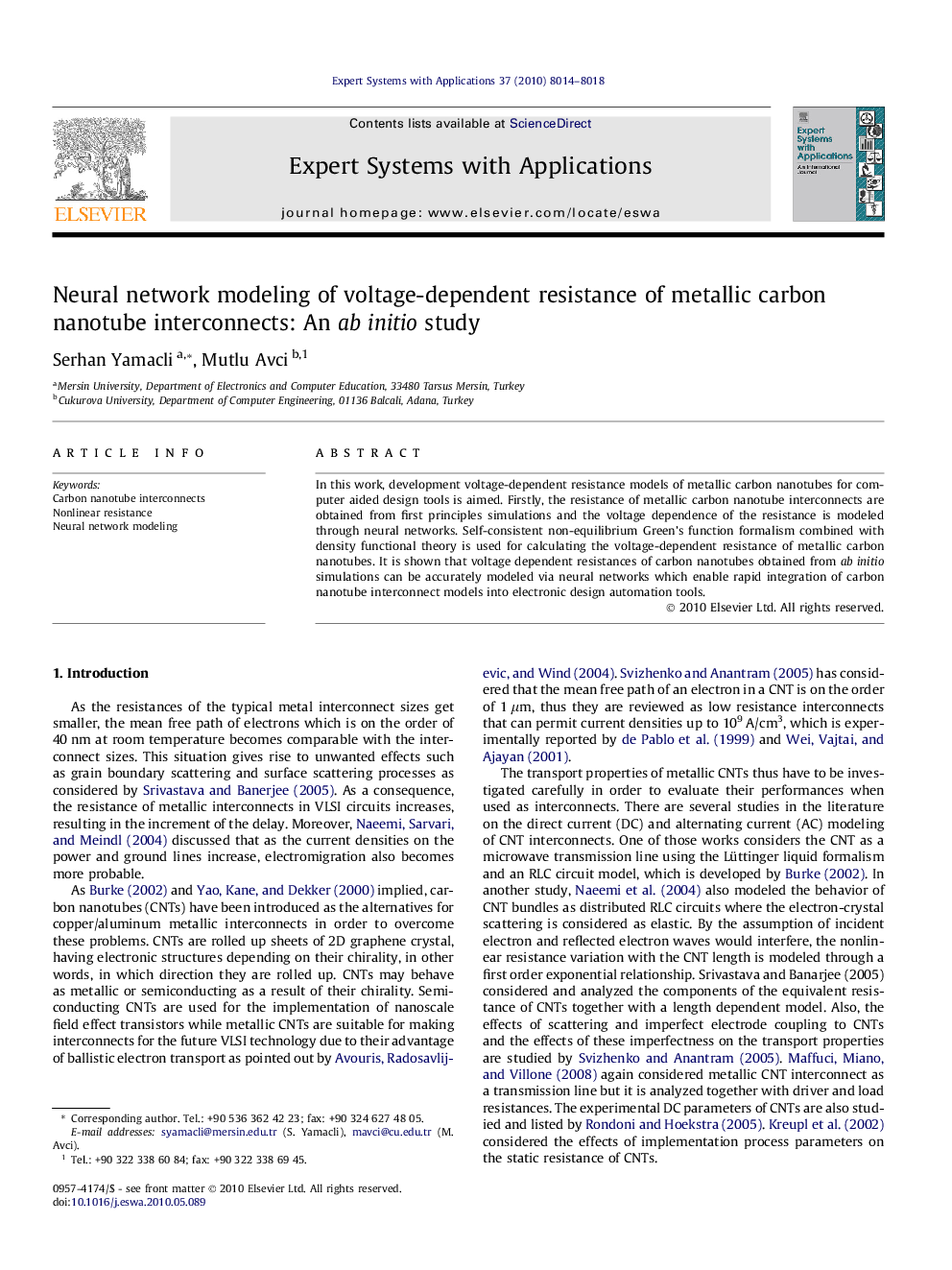 Neural network modeling of voltage-dependent resistance of metallic carbon nanotube interconnects: An ab initio study