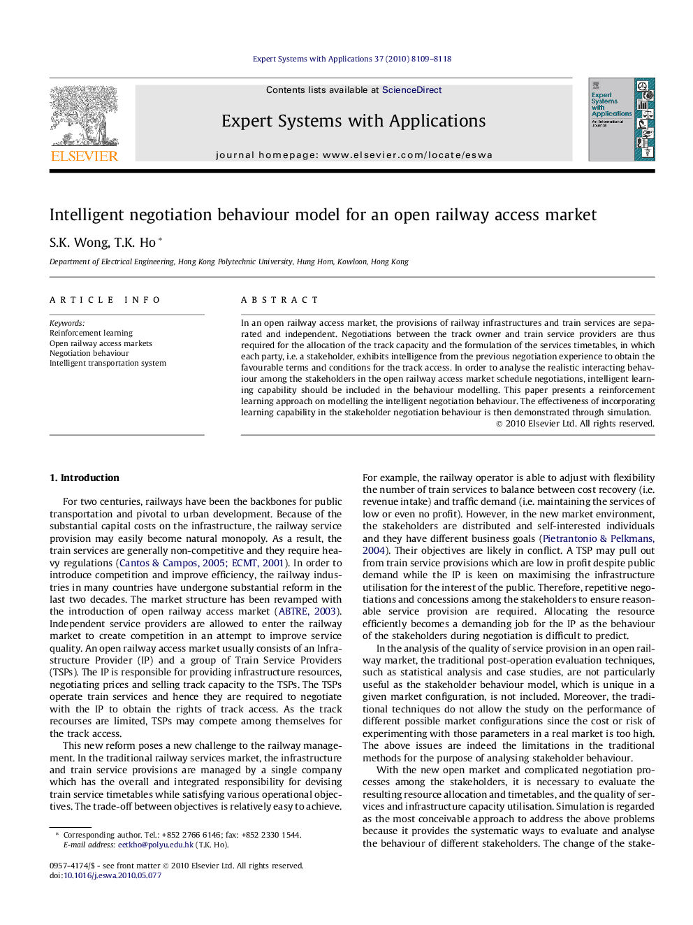 Intelligent negotiation behaviour model for an open railway access market