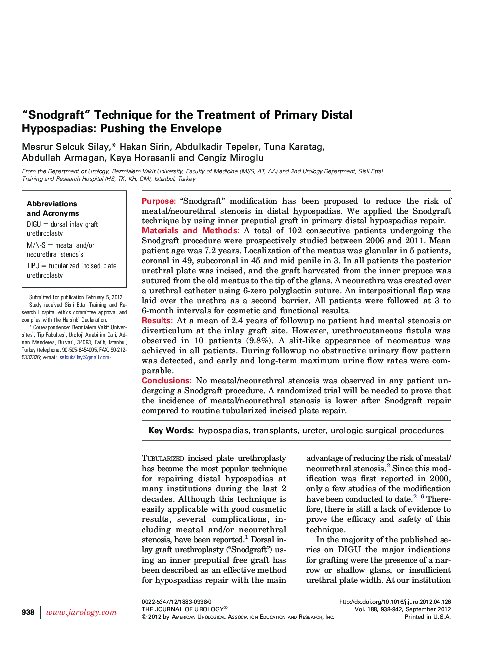 “Snodgraft” Technique for the Treatment of Primary Distal Hypospadias: Pushing the Envelope 