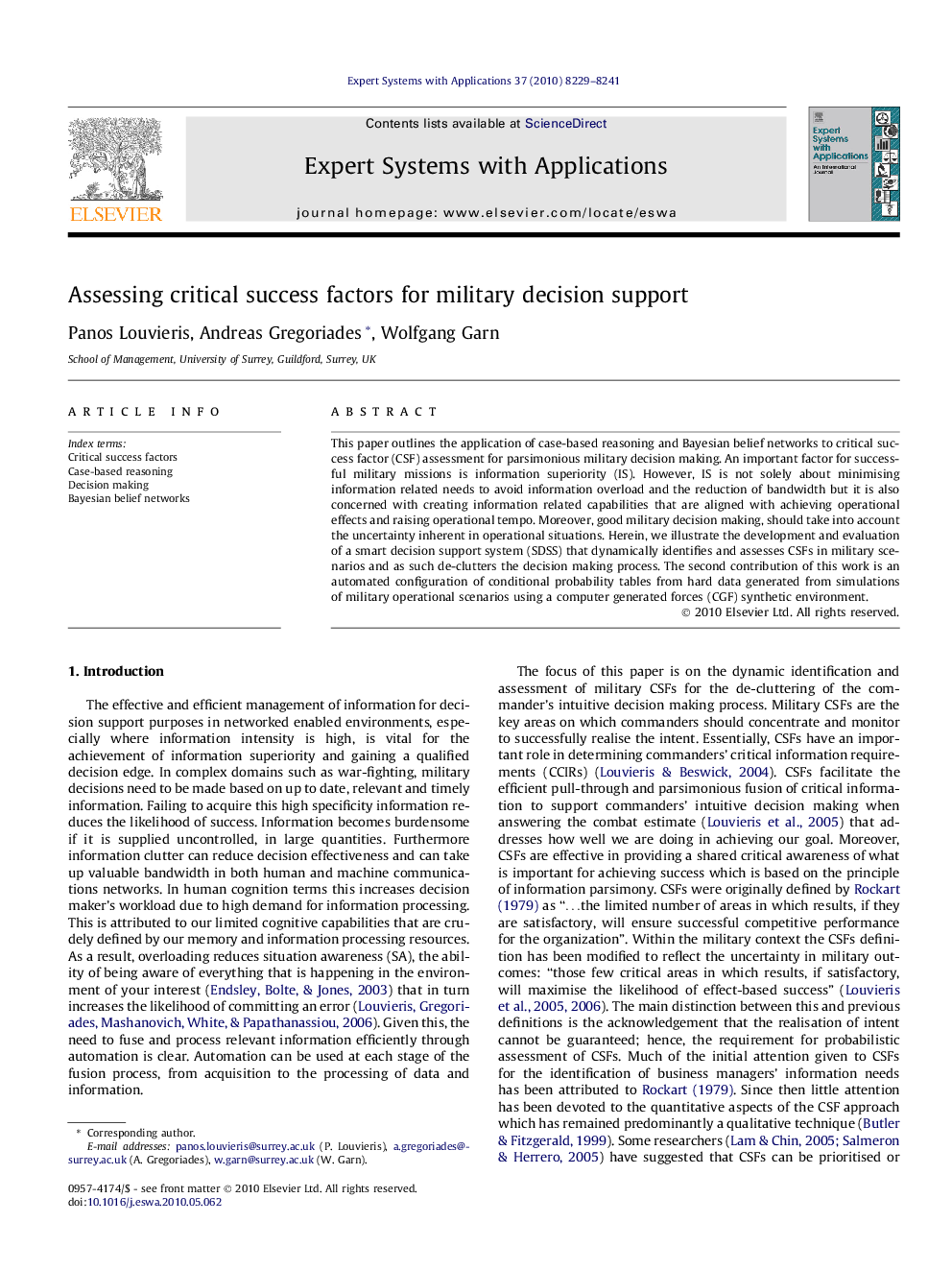 Assessing critical success factors for military decision support