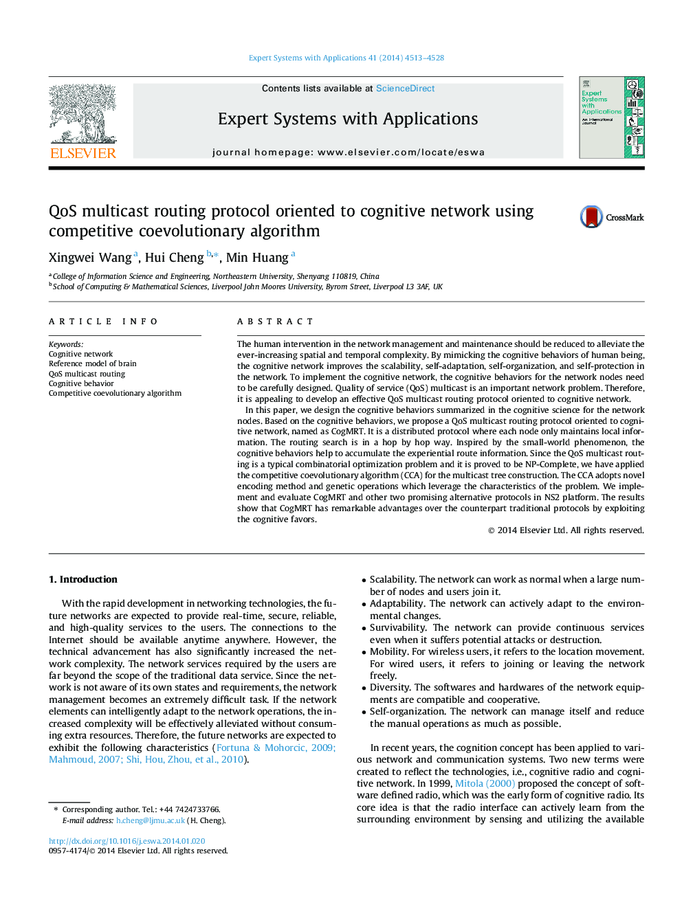 QoS multicast routing protocol oriented to cognitive network using competitive coevolutionary algorithm