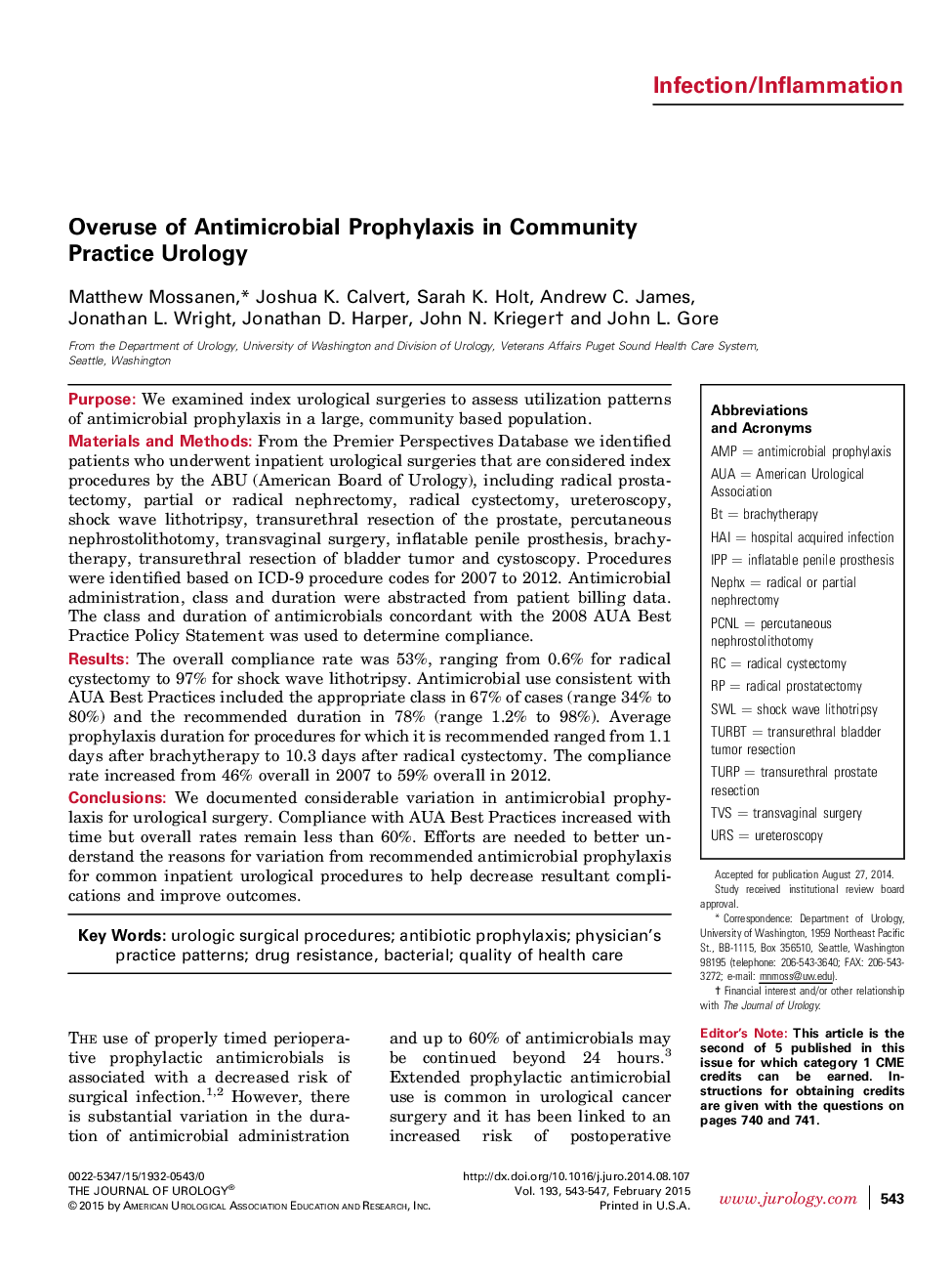 Overuse of Antimicrobial Prophylaxis in Community Practice Urology 