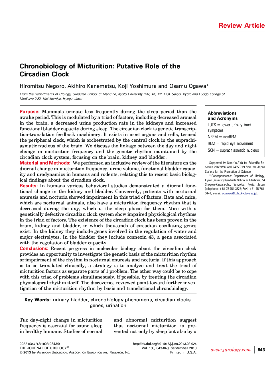 Chronobiology of Micturition: Putative Role of the Circadian Clock 
