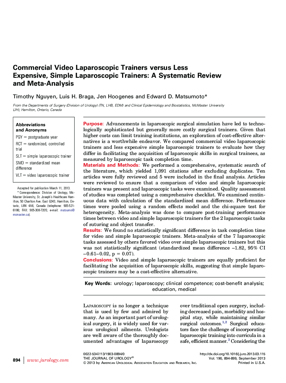Commercial Video Laparoscopic Trainers versus Less Expensive, Simple Laparoscopic Trainers: A Systematic Review and Meta-Analysis