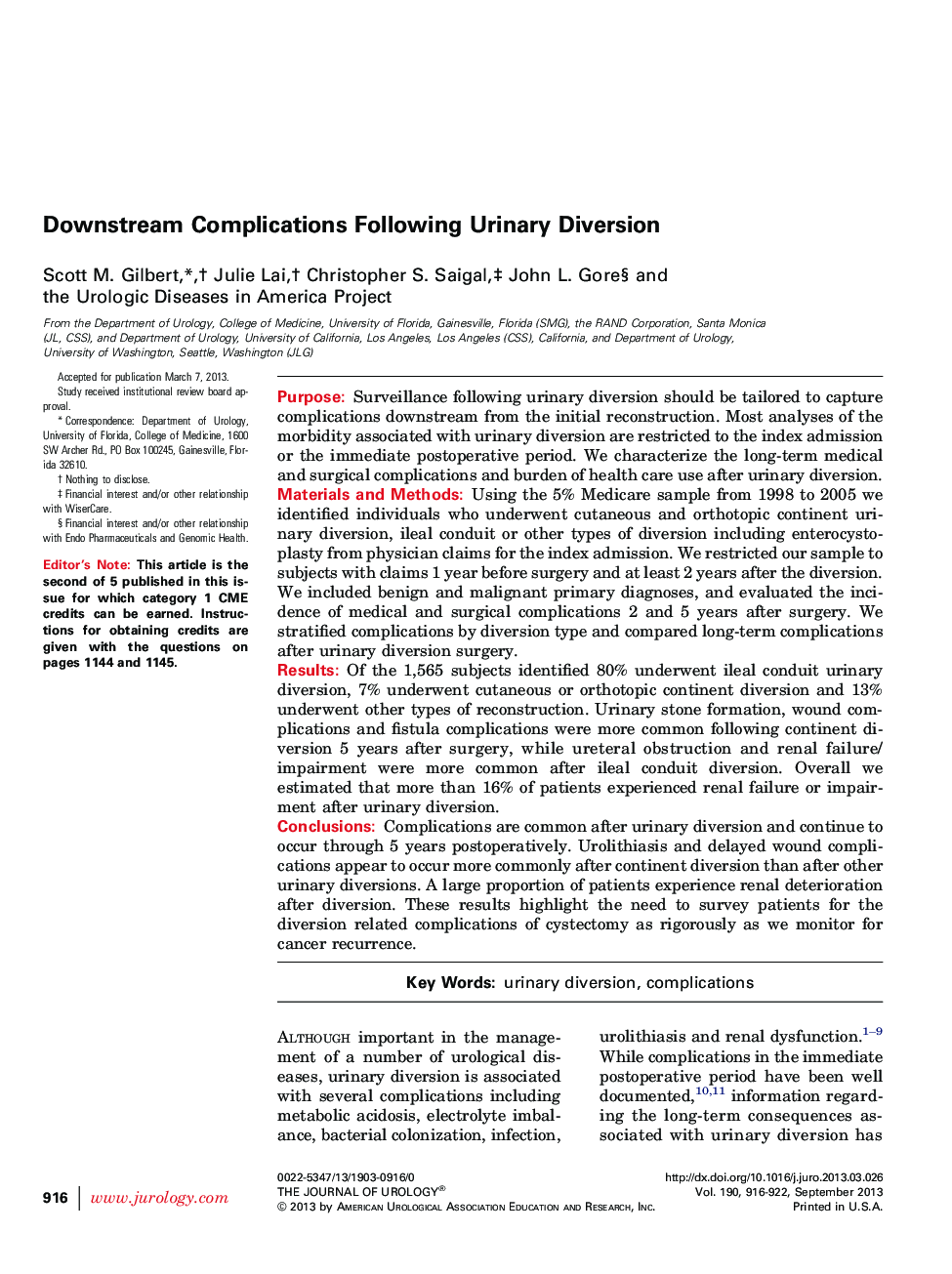 Downstream Complications Following Urinary Diversion 