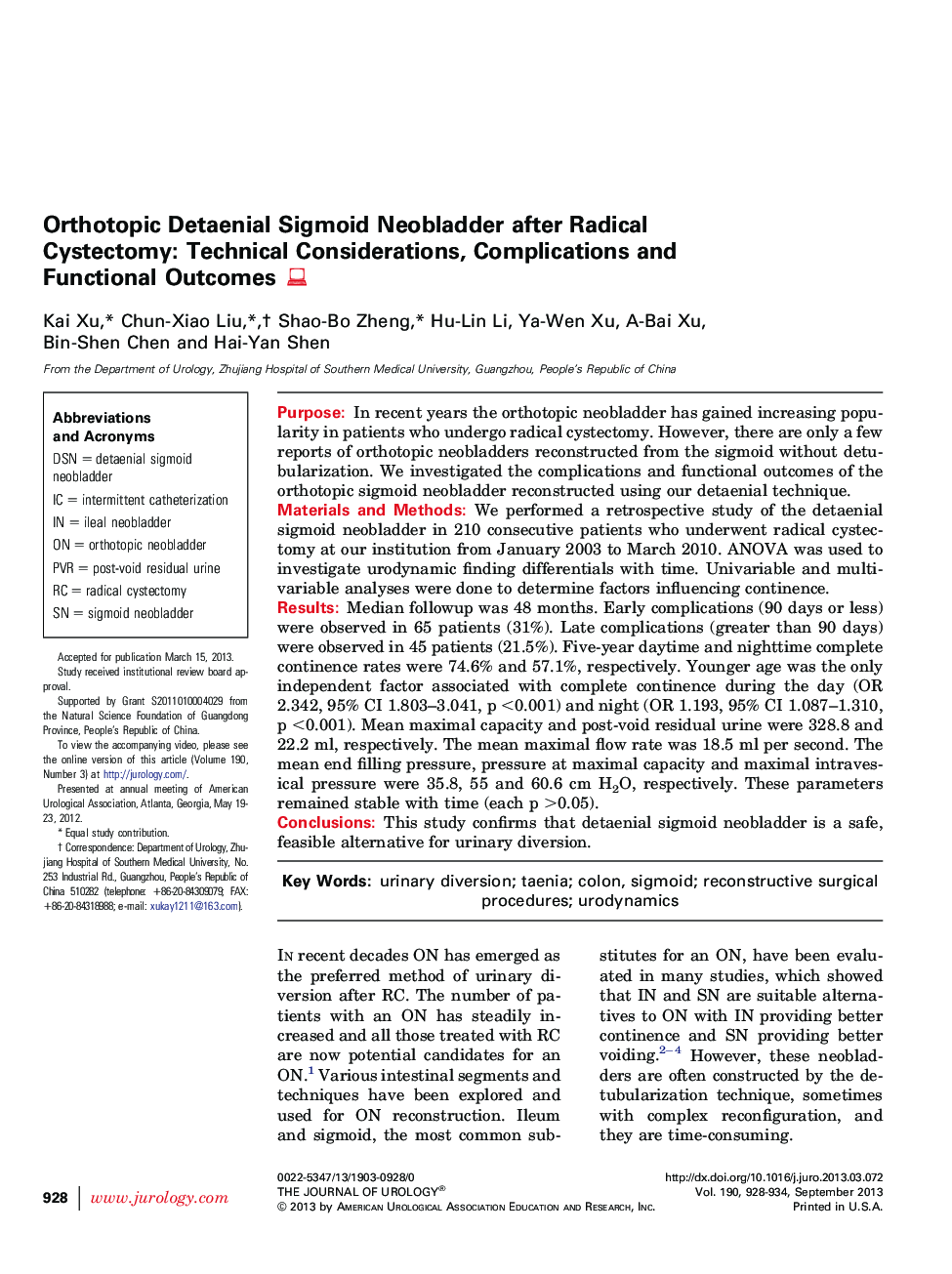 Orthotopic Detaenial Sigmoid Neobladder after Radical Cystectomy: Technical Considerations, Complications and Functional Outcomes 