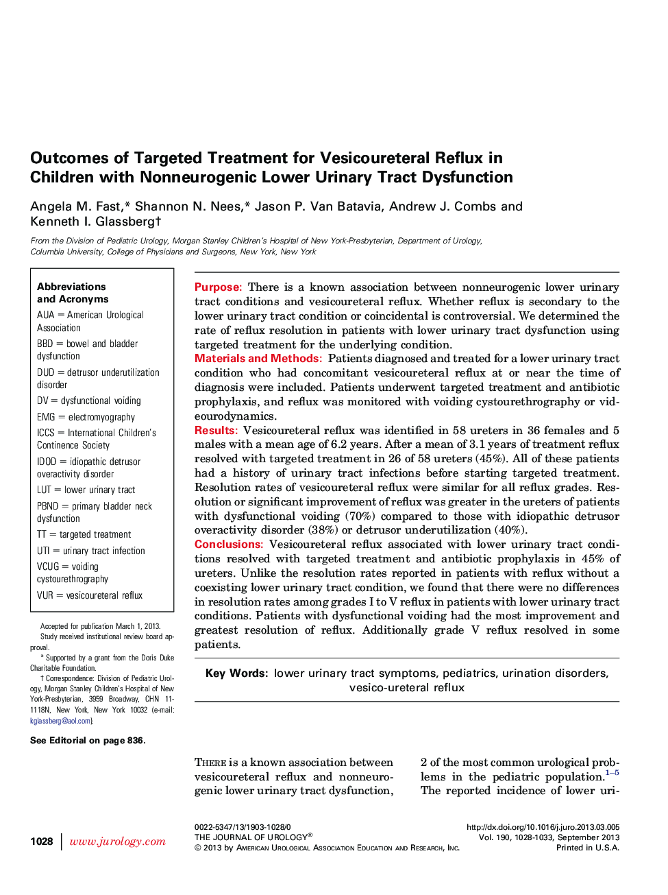 Outcomes of Targeted Treatment for Vesicoureteral Reflux in Children with Nonneurogenic Lower Urinary Tract Dysfunction 
