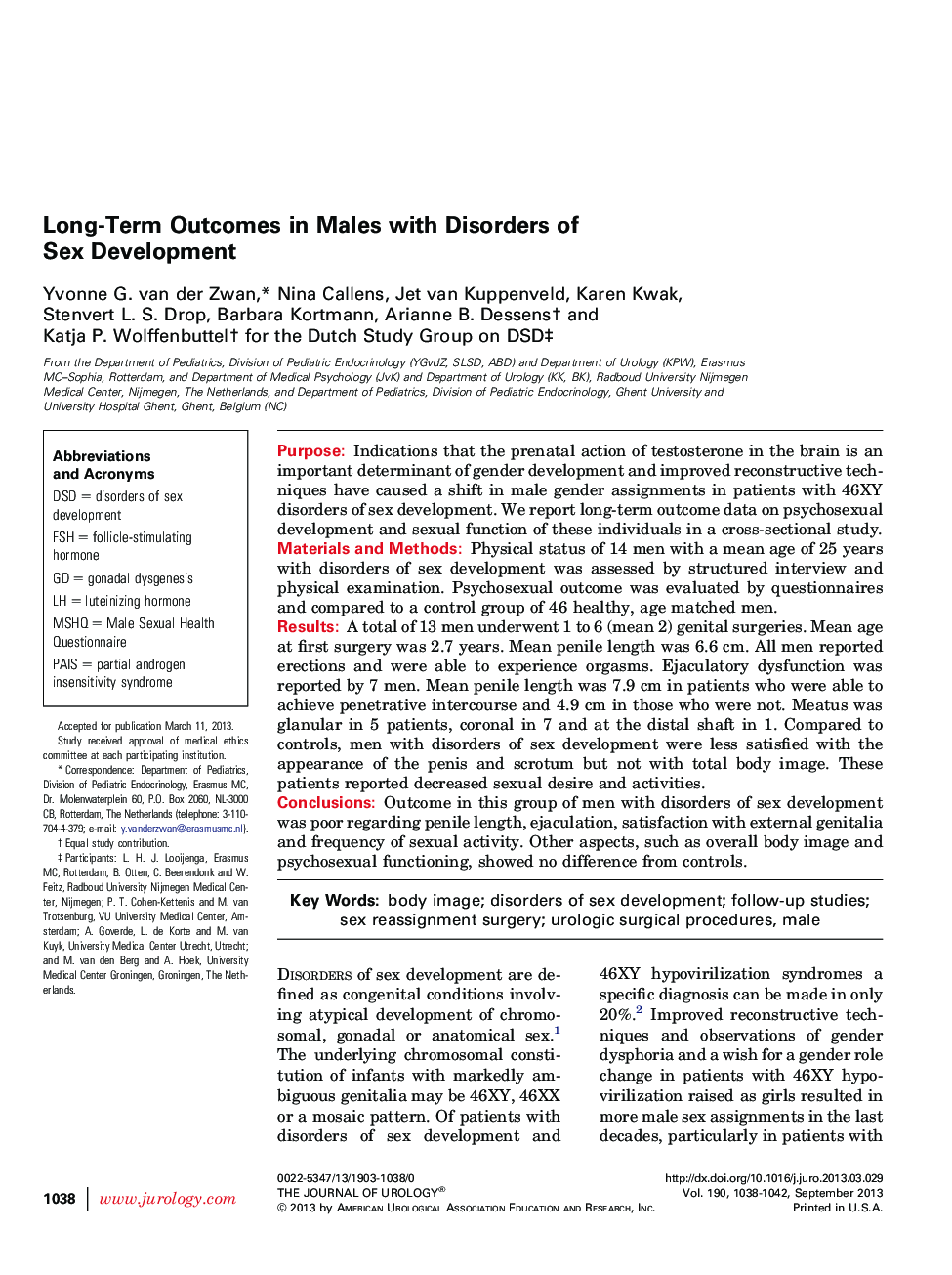 Long-Term Outcomes in Males with Disorders of Sex Development 