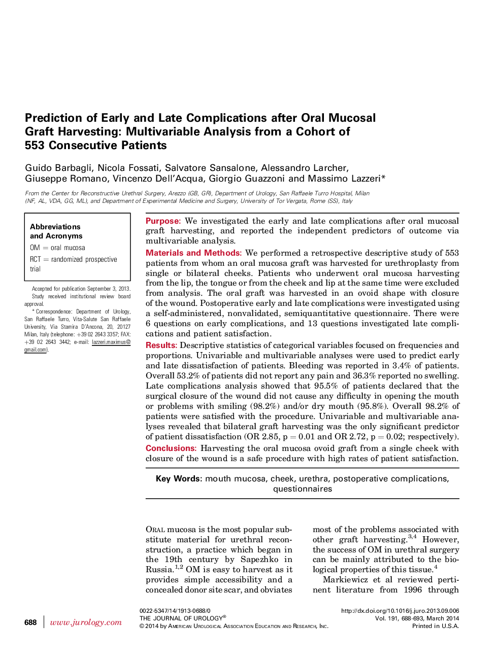 پیش بینی عوارض زودرس و پس از برداشت گاو موش های دهان: تجزیه و تحلیل چند متغیره از یک گروه 553 بیمار متوالی 